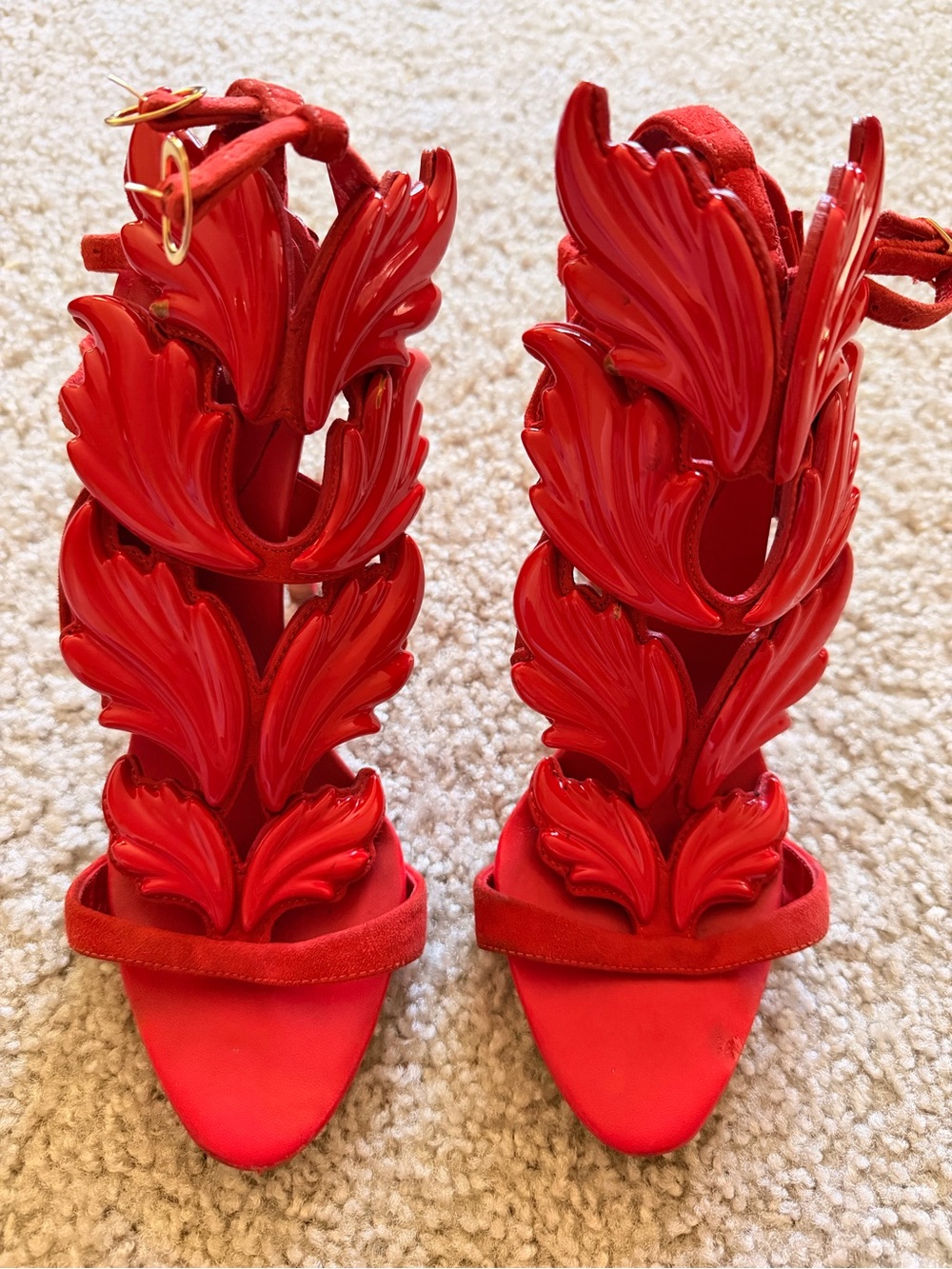 Giuseppe Zanotti Red Leaf Appliqué High-Heel Sandals